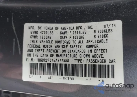 2014 Honda Accord Lx from USA, damaged, VIN 1HGCR2F34EA277558